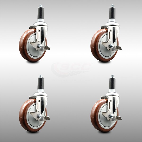 Service Caster 5 Inch 316SS Maroon Poly Swivel 1-3/8 Inch Expanding Stem Caster Set Brake SCC SCC-SS316EX20S514-PPUB-MRN-TLB-138-4 - main